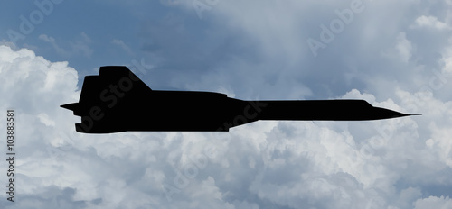 Digital painting.  Silhouette of a 'Blackbird' style 20th century advanced, long-range, Mach 3+ strategic reconnaissance aircraft.