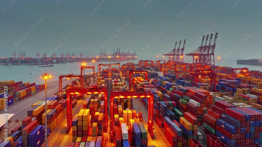 sunset night illumination shenzhen working port panorama 4k time lapse china
