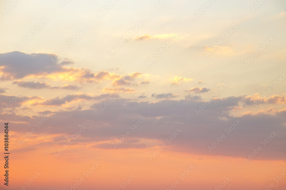 beautiful sunset or sunrise with orange colored clouds background  