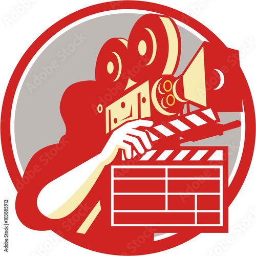 Cameraman Vintage Film Movie Camera Clapboard Retro