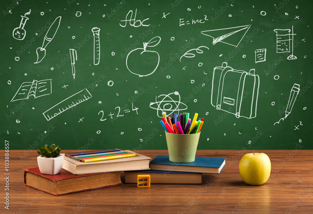 Back to school chalkboard and color pencils Back to school chalkboard and color pencils