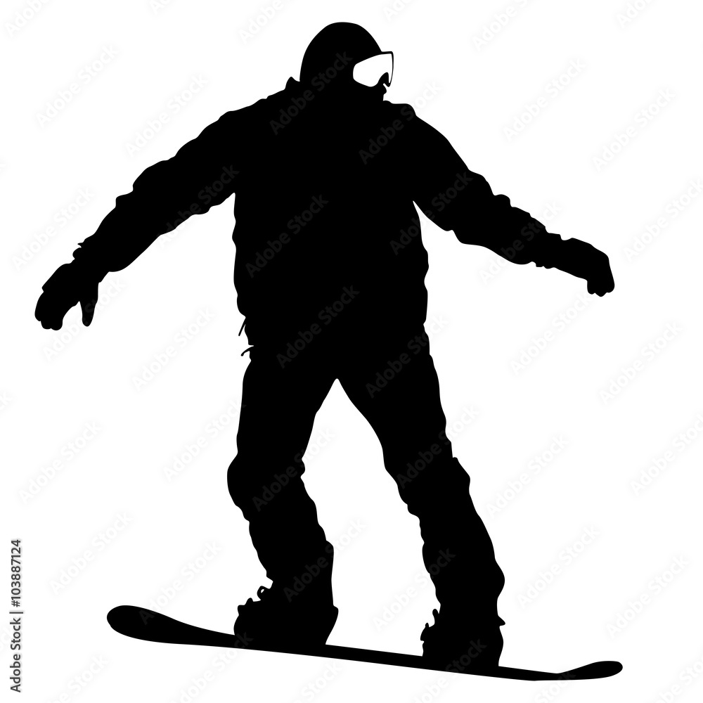 Fototapeta premium Black silhouettes snowboarders on white background. Vector illu