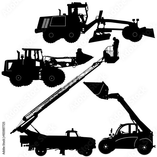 Set of silhouettes of construction machinery. Vector illustration