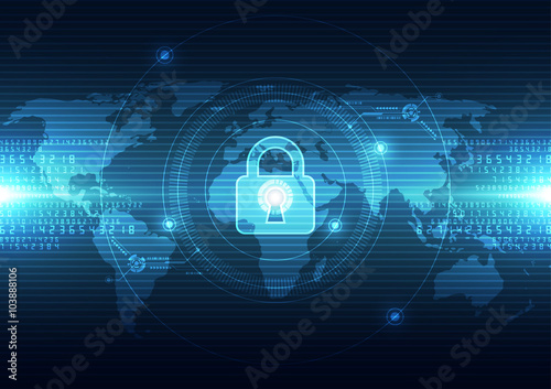 Abstract technology security on global network background, vector illustration