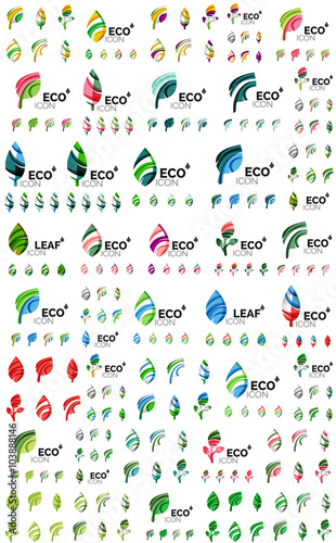 Fototapeta Naklejka Na Ścianę i Meble -  Set of geometric design eco leaves, go green nature concepts