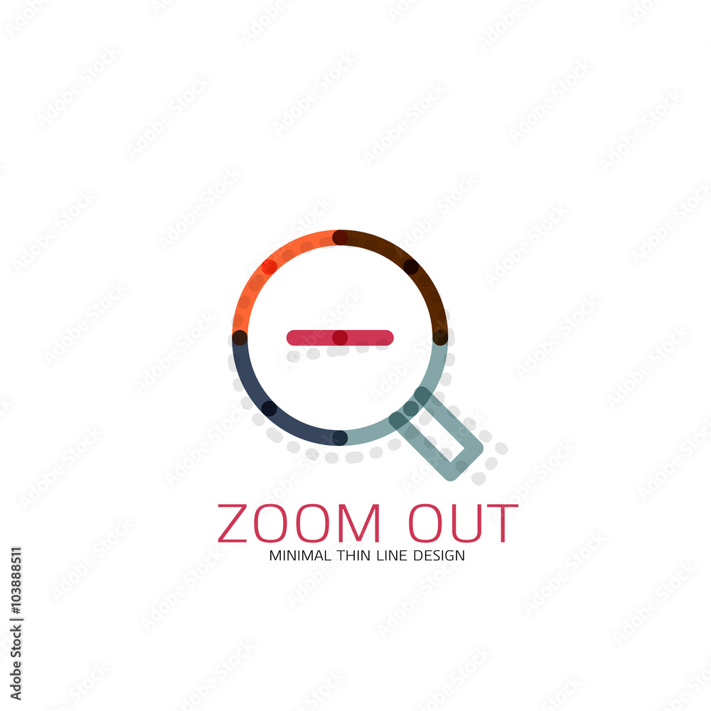 Vector thin line design logo magnifying glass, search and find or zoom logotype concept. Linear minimalistic business icon Vector thin line design logo magnifying glass, search and find or zoom logotype concept. Linear minimalistic business icon