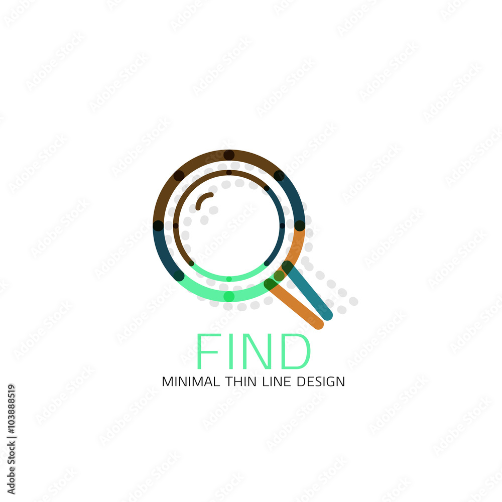 Vector thin line design logo magnifying glass, search and find or zoom logotype concept. Linear minimalistic business icon Vector thin line design logo magnifying glass, search and find or zoom logotype concept. Linear minimalistic business icon