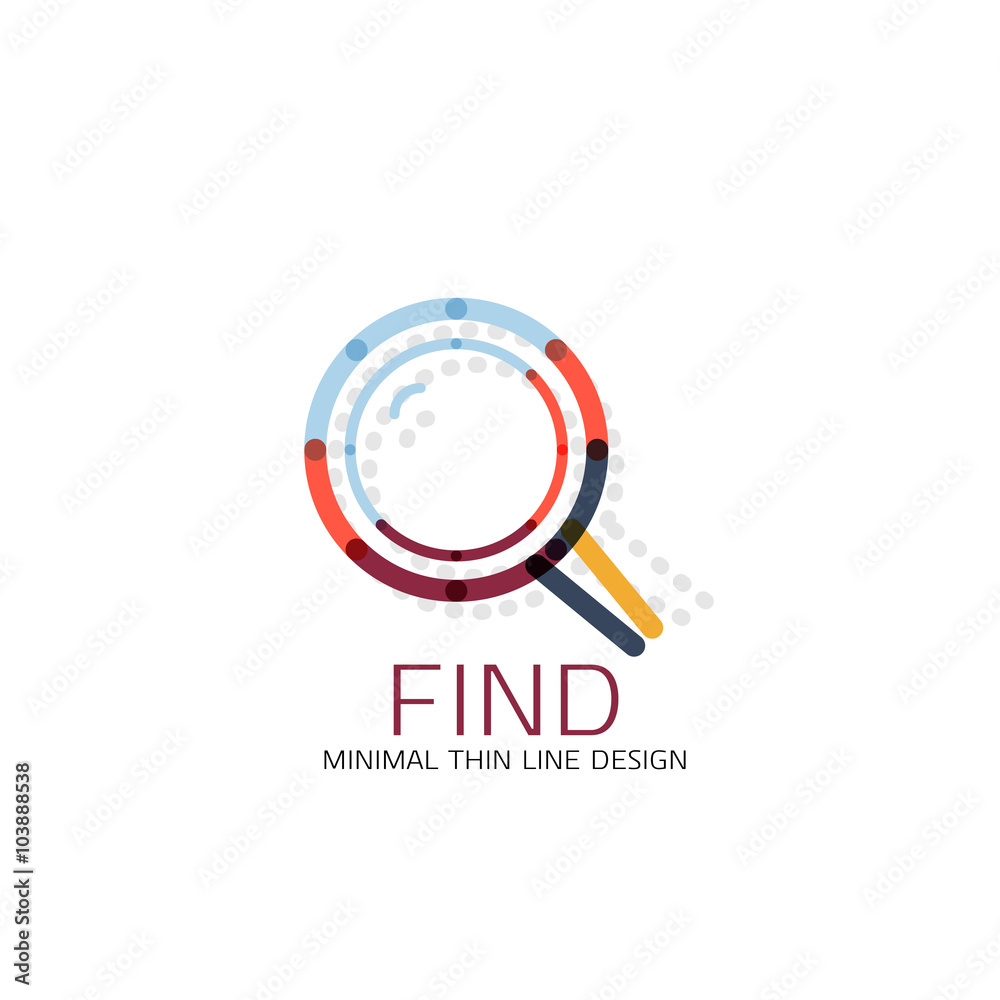 Vector thin line design logo magnifying glass, search and find or zoom logotype concept. Linear minimalistic business icon Vector thin line design logo magnifying glass, search and find or zoom logotype concept. Linear minimalistic business icon