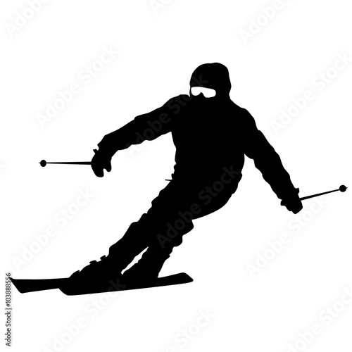 Mountain skier  speeding down slope. Vector sport silhouette.