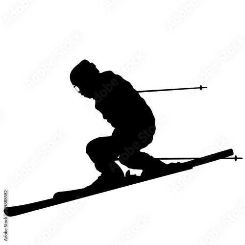 Mountain skier  speeding down slope. Vector sport silhouette.