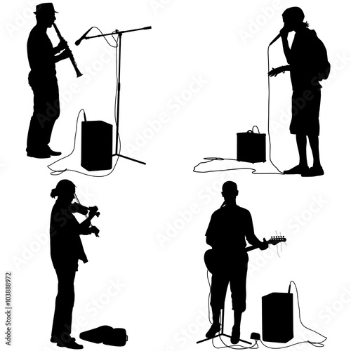 Set  silhouettes  musicians playing musical instruments. Vector 