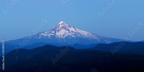 Mount Hood view from Larch Mount after sunset. USA Pacific Northwest, Oregon.