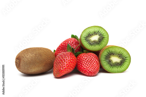 strawberries and kiwi isolated on white background