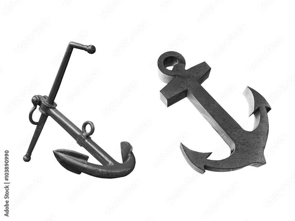 Obraz premium Old two steel anchor isolated on a white background. This has clipping path.