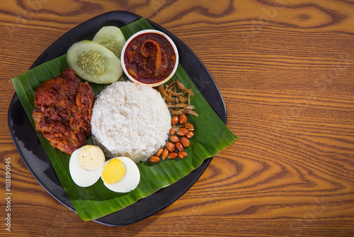 nasi lemak, a traditional malay curry paste rice photo
