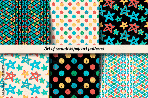Set seamless patterns in the style of pop art