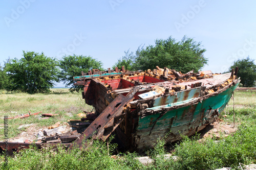 Old wood ship wrecked