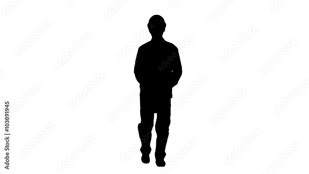 Silhouette Funky and successful engineer, manager or architect dancing and having fun track matte.