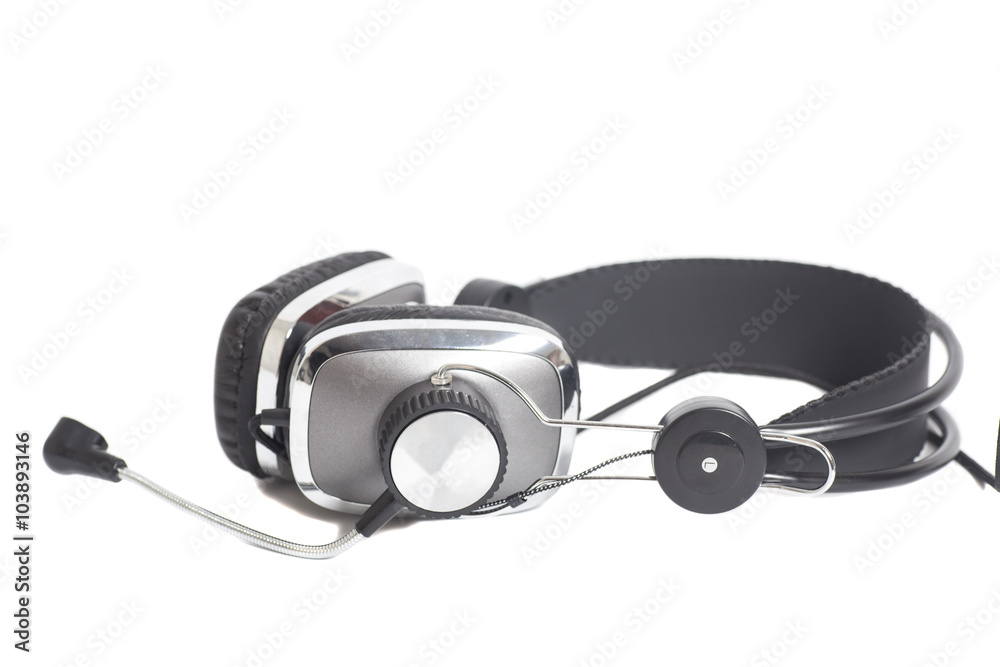 Headphones with Mic isolated on white background Headphones with Mic isolated on white background