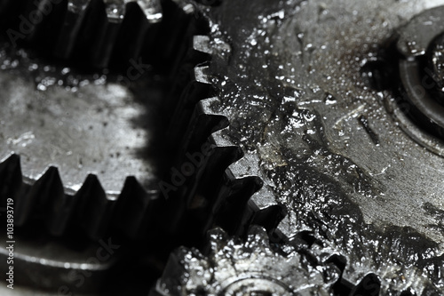 Contact of gear wheels in mechanism, concept of business partner photo