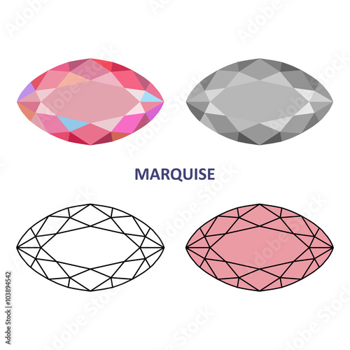 Low poly colored & black outline template rectangular marquise g