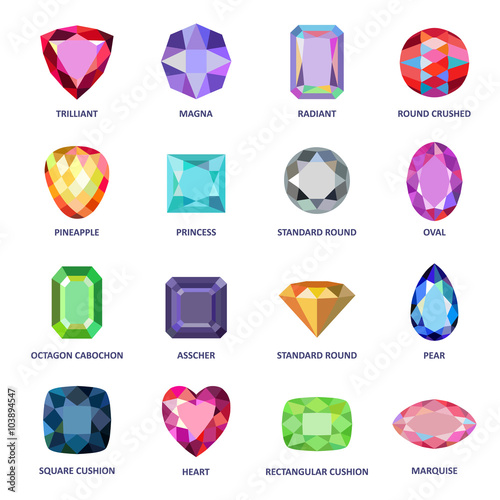 Low poly popular colored gems cuts infographics photo