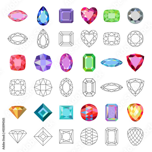 Low poly popular colored gems cuts photo