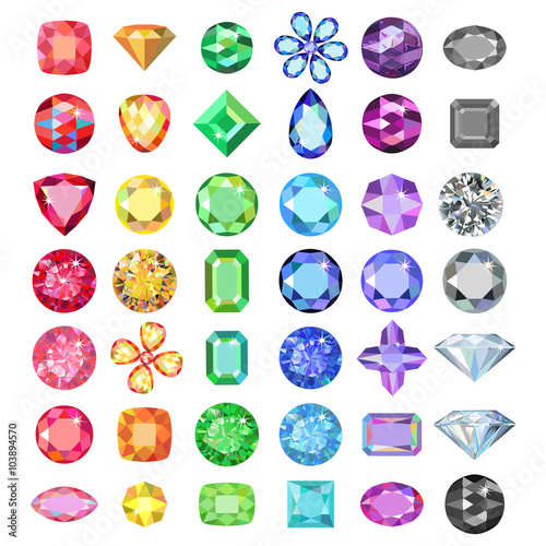 Popular low poly colored gems cuts set gradation by color of the