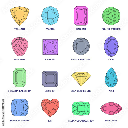 Low poly popular colored gems cuts