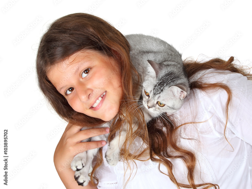 Obraz premium little girl and kitten