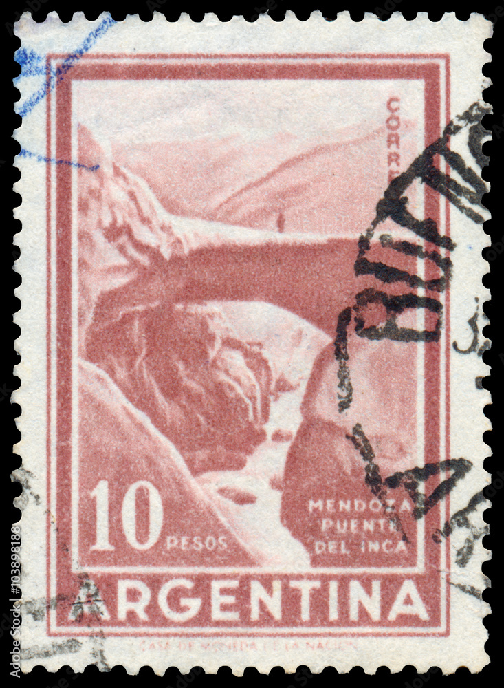 Obraz premium Stamp printed in the Argentina shows Mountain Landscape