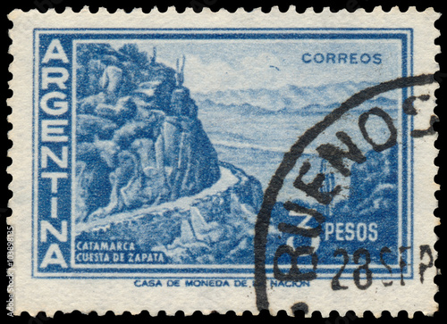 Stamp printed by Argentina shows Zapata Slope Catamarca