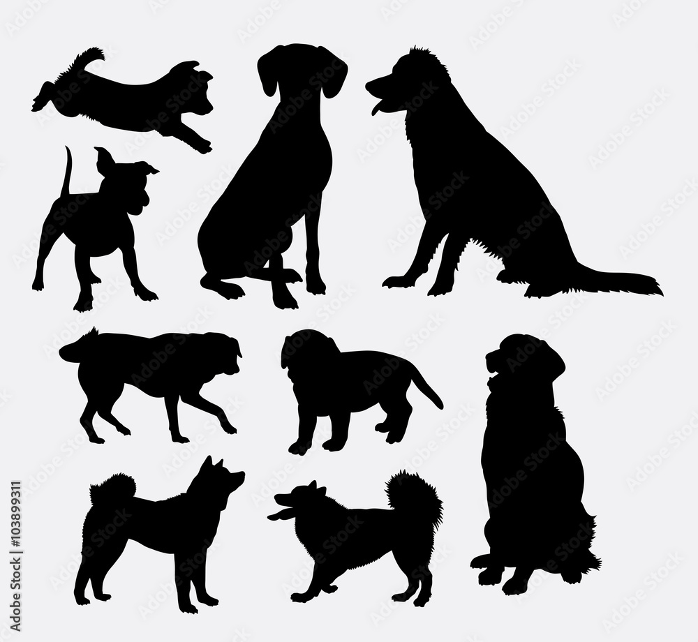 Dog pet animal silhouette 07. Good use for symbol, logo, web icon, mascot, sign, sticker design, or any design you wany. Easy to use.
