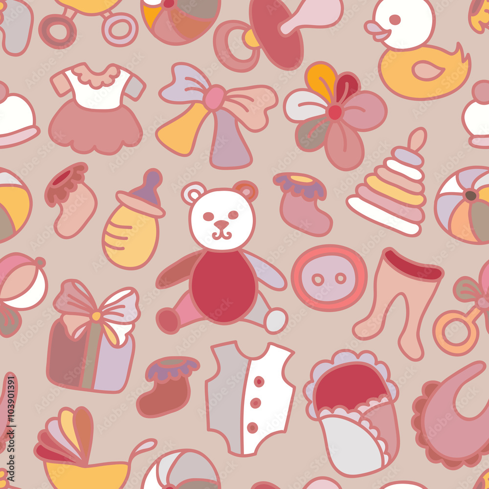 Baby Toys and Elements Seamless Pattern Baby Toys and Elements Seamless Pattern