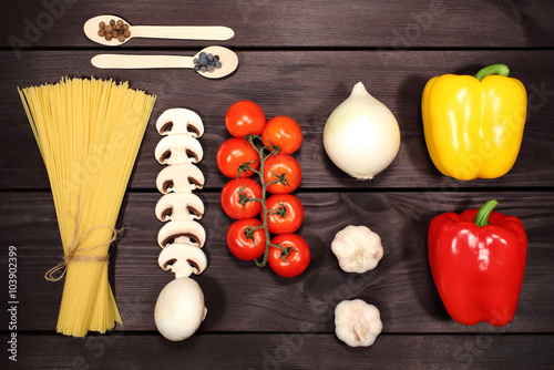 A set of ingredients for cooking pasta for Italian recipe