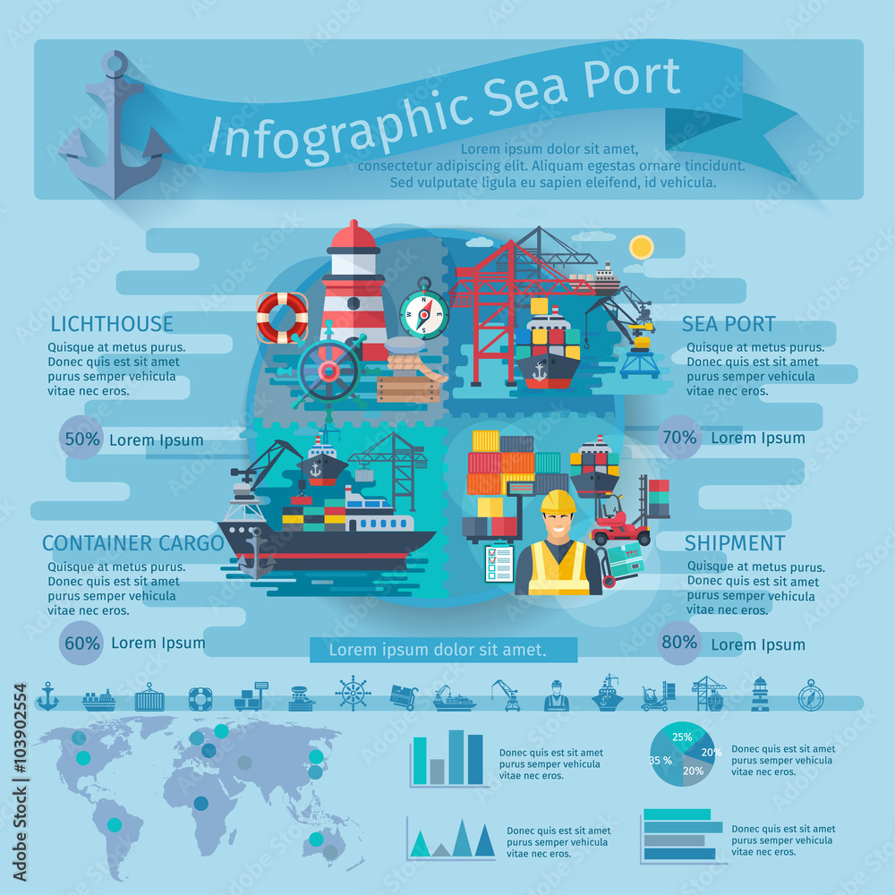 Sea Port Infographics Set