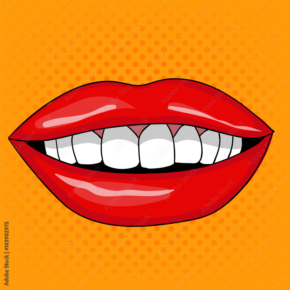 Pretty Female Smiling Lips in Retro Pop Art Style