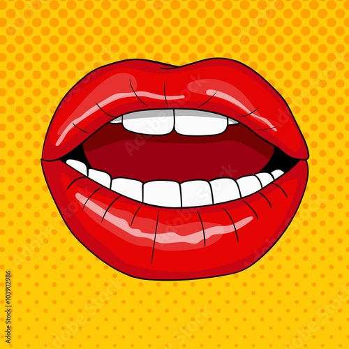 Pretty Female Lips in Retro Pop Art Style