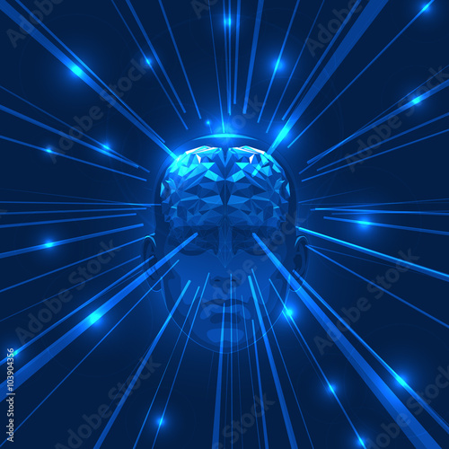 Abstract Human Head Brain with Light Rays. 