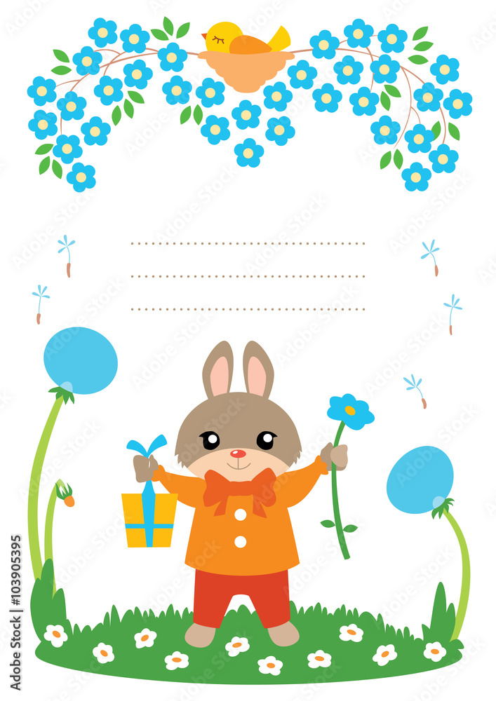 Naklejka premium Cute card with bunny boy. Some blank space for your text included.