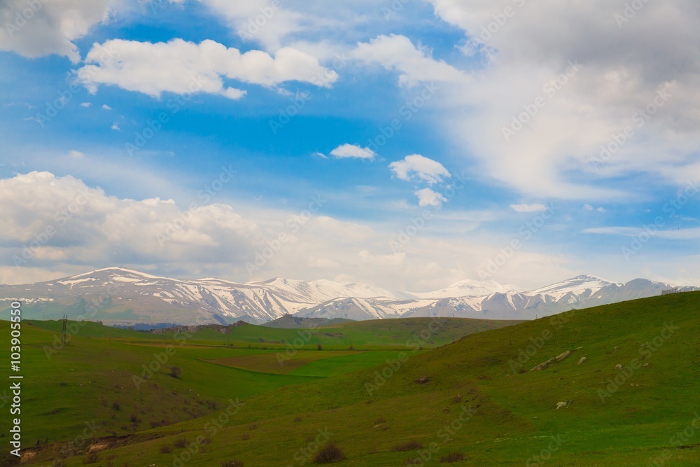 beautiful day in the spring landscape of the mountain Armenia