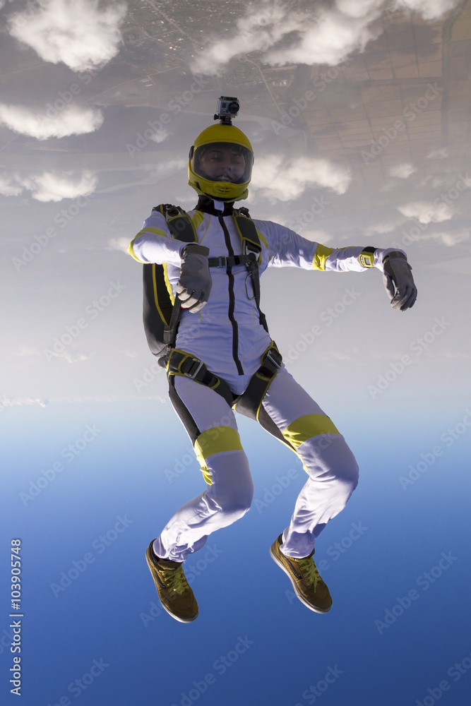 Naklejka premium The girl parachutist in free style.