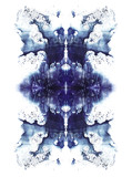 Cards of rorschach inkblot test. Blue watercolor symmetric blotch. Abstract painting.