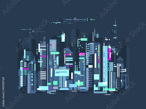 Modern city skyscrapers and airplanes
