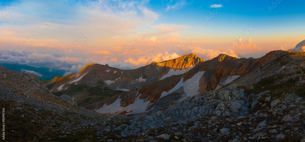 Mountain sunset summer