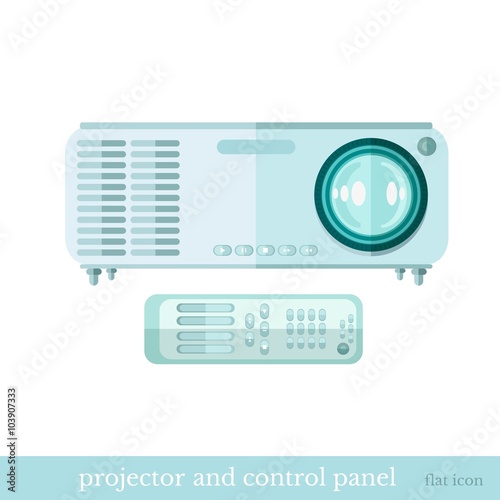 flat icon projector and controle panel object on white
