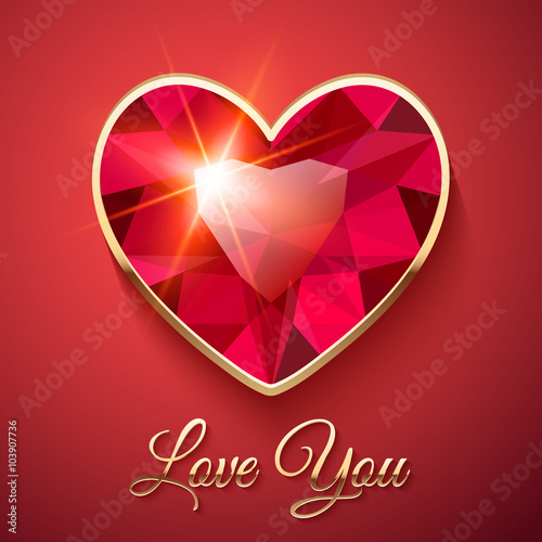 Valentine's Day Card with Red Gemstone