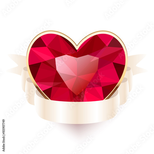 Red Gemstone Heart Shaped with Ribbon
