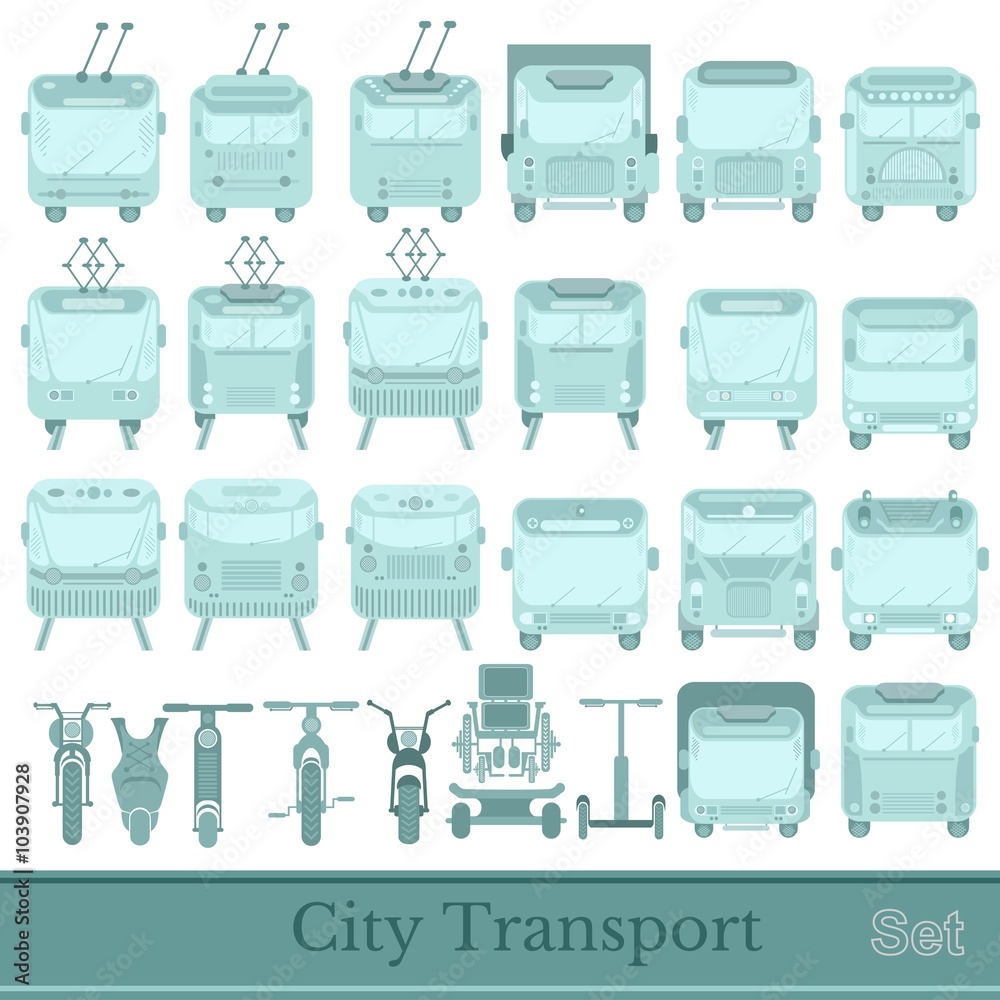 set of city transport front view silhouettes