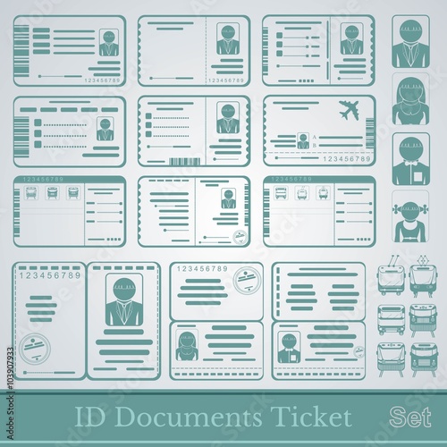 set samples of documents cards tickets and certificates